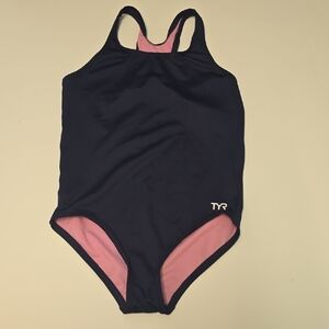 TYR Navy Swimsuit with Pink Accents